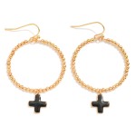 Wholesale metal Beaded Hoop Drop Earrings Enamel Plus Cross Dangle L