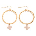 Wholesale metal Beaded Hoop Drop Earrings Enamel Plus Cross Dangle L