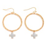 Wholesale metal Beaded Hoop Drop Earrings Enamel Plus Cross Dangle L