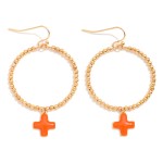 Wholesale metal Beaded Hoop Drop Earrings Enamel Plus Cross Dangle L