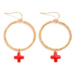 Wholesale metal Beaded Hoop Drop Earrings Enamel Plus Cross Dangle L