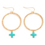 Wholesale metal Beaded Hoop Drop Earrings Enamel Plus Cross Dangle L