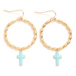 Wholesale metal Beaded Hoop Drop Earrings Enamel Cross Dangle L
