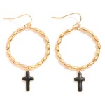 Wholesale metal Beaded Hoop Drop Earrings Enamel Cross Dangle L