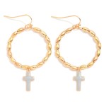 Wholesale metal Beaded Hoop Drop Earrings Enamel Cross Dangle L