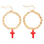 Wholesale metal Beaded Hoop Drop Earrings Enamel Cross Dangle L
