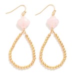Wholesale natural Stone Clover Teardrop Drop Earrings Gold Beads L