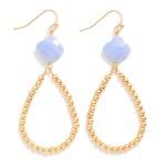 Wholesale natural Stone Clover Teardrop Drop Earrings Gold Beads L