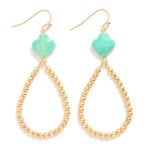 Wholesale natural Stone Clover Teardrop Drop Earrings Gold Beads L