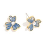 Wholesale glitter Enamel Flower Stud Earrings Pearl Detail L