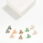 Wholesale glitter Enamel Flower Stud Earrings Pearl Detail L