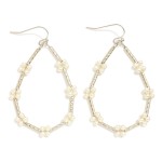 Wholesale teardrop Drop Earrings Textured Metal Tube Beads Pearl Cluster Details
