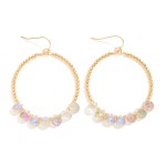 Wholesale beaded Hoop Drop Earrings Metal Tones Glass Crystal Teardrop Beads L
