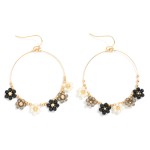 Wholesale wire Hoop Drop Earrings Beaded Flowers Detail L