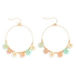 Wholesale wire Hoop Drop Earrings Beaded Flowers Detail L