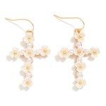 Wholesale pearl Pearl Flower Studded Cross Drop Earrings L