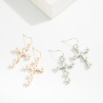 Wholesale pearl Pearl Flower Studded Cross Drop Earrings L