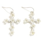 Wholesale pearl Pearl Flower Studded Cross Drop Earrings L