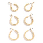 Wholesale set Three Simple Metal Huggie Hoop Earrings D