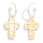 Wholesale metal Hoop Earrings Hammered Metal Cross Dangle L