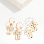 Wholesale metal Hoop Earrings Hammered Metal Cross Dangle L