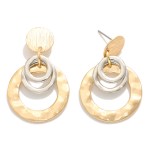 Wholesale metal Linked Textured Circle Post Drop Earrings Ring Detailing L