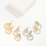 Wholesale metal Linked Textured Circle Post Drop Earrings Ring Detailing L