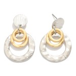 Wholesale metal Linked Textured Circle Post Drop Earrings Ring Detailing L