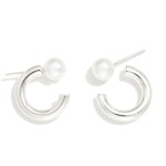 Wholesale metal Hoop Pearl Peek Boo Earrings Brass Base Silver Post D