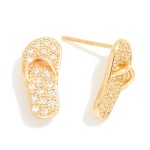 Wholesale metal Flip Flop Stud Earrings Cubic Zirconia Details Brass Base Silver