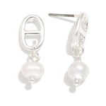 Wholesale linked Pig Nose Post Pearl Bead Drop Earring L Gold Dipped