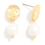 Wholesale linked Free Form Metal Pearl Drop Earrings L Gold Dipped
