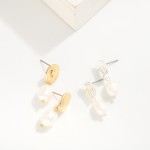 Wholesale linked Free Form Metal Pearl Drop Earrings L Gold Dipped