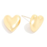 Wholesale puffy Metal Heart Stud Earrings L K Gold Dipped Serling Silver Post