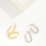 Wholesale metal Beaded Rounded Rectangle Hoop Earrings D K Gold Dipped Sterling
