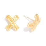 Wholesale metal Ribbed Stud Earring L Gold Dipped Sterling Silver Post