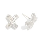 Wholesale metal Ribbed Stud Earring L Gold Dipped Sterling Silver Post