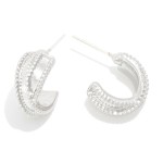 Wholesale simple Textured Metal Crossover Hoop Earring L K Gold Dipped Sterling