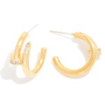 Wholesale nail Huggie Hoop Earring Rhinestone Nail Head D K Gold Dipped Sterling