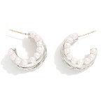 Wholesale triple Huggie Hoop Earring Pearls D K Gold Dipped Sterling Silver Post