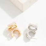 Wholesale triple Huggie Hoop Earring Pearls D K Gold Dipped Sterling Silver Post
