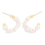 Wholesale layered Pearl Beaded Hoop Earrings K Gold Dipped Sterling Silver Post