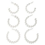 Wholesale set Three Linked Metal Ball Hoop Earrings Gold Dipped D
