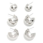 Wholesale set Three Metal Dome Cuff Earrings Cylinder Back L