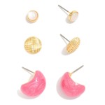 Wholesale set Three Earrings Studs Chunky Glitter Enamel Half Hoop Earrings L