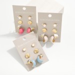Wholesale set Three Earrings Studs Chunky Glitter Enamel Half Hoop Earrings L