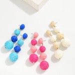 Wholesale linked Raffia Wrapped Balls Post Drop Earrings L