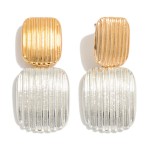 Wholesale two Textured Linked Meta Square Post Drop Earring L