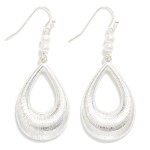Wholesale textured Metal Hollow Teardrop Drop Earrings Pearl Details L