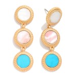 Wholesale linked Pearlescent Circles Drop Earrings Metal Border L
